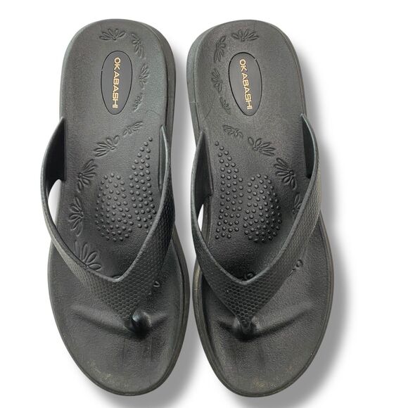 Okabashi Flip Flops Womens M/L 8/9 Black Rubber Thong Beach Summer USA Made - Picture 1 of 9